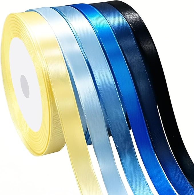 3/8" 6 Colors X 25 Yards Blue Satin Ribbon,150 Yards Assorted Blue Colors Satin Ribbons for Flower Bouquet,Ribbons for Gift Wrapping Happy Birthday Party Decorations