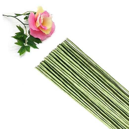 16-inch Green Paper Wrapped Flower Stems for Wedding Bouquets, DIY Floral Arrangements (Pack of 100) 16 Gauge Party Decoration Paper Flower Sticks