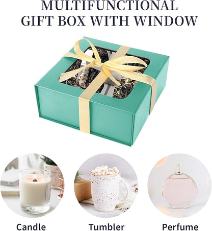 Light Green Gift Boxes with Window,7.5"x7.5"x3.1" Bridesmaid Boxe for Gift Giving,Birthday Gift Box with Magnetic,Closure Lid Gift Boxes for Presents,Cute Boxe,Luxury for Gift Packaging,Gift Box for Wrapping Gifts