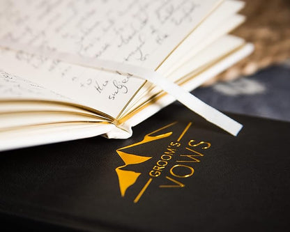 Groom's and Bride's Vows Wedding Vow Books (Set of 2) - Black & White Pocket Sized Gold Foil Embossed Mountain Design Wedding Ceremony Vow Renewal Speech Notebook Planner Gift for Newly Engaged Couple