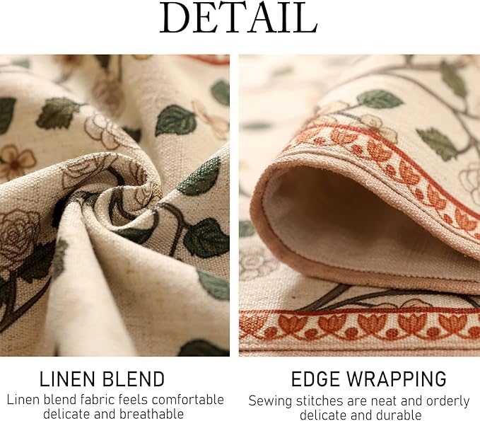 ISAENNE Designer Elegant Linen Floral Extra Long Table Runner 118 Inches,Farmhouse Light Beige Durable Decor Table Runners for Dining Tables,Thanksgiving,Kitchen Tables,Christmas,12"*118"-Flora A