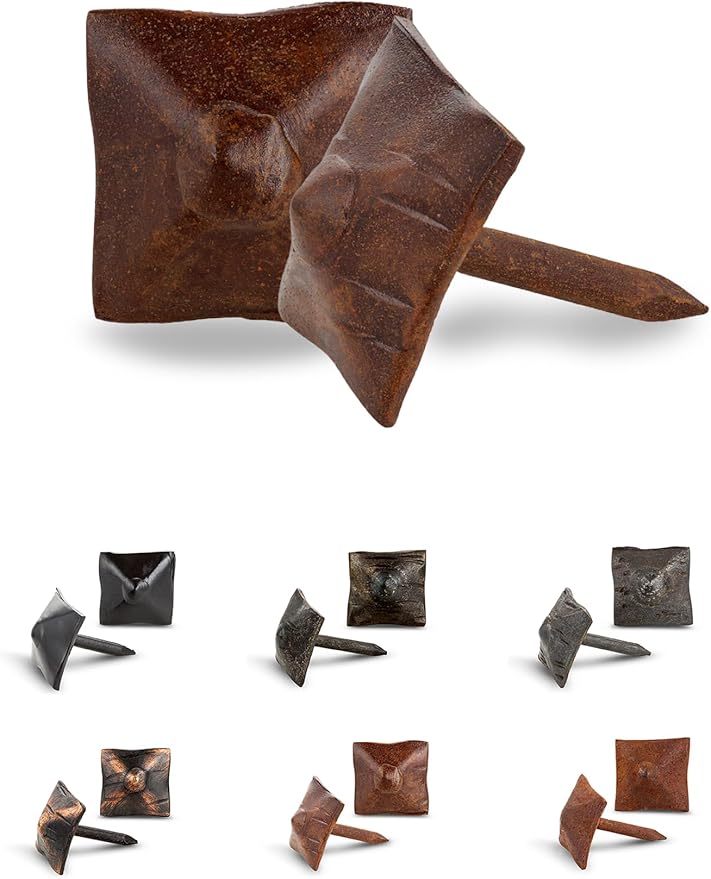 100 Pack 0.75" Square Head Iron Clavos Decorative Nails – Sealed Rusted – Handmade Rustic Square Fasteners for Farmhouse Shutters, Barn Door, Shutters, and Gates – Ornamental Wood Accent