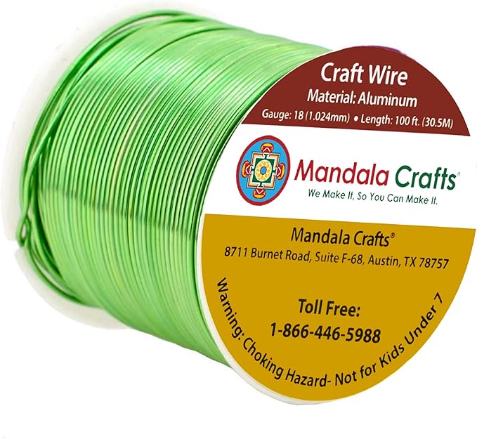 Mandala Crafts 18 Gauge Anodized Aluminum Craft Wire for Jewelry Making - 100 FT Colored Flexible Light Green Wire - Bendable for Bonsai Armature Crafting Sculpting