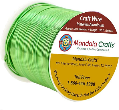 Mandala Crafts 18 Gauge Anodized Aluminum Craft Wire for Jewelry Making - 100 FT Colored Flexible Light Green Wire - Bendable for Bonsai Armature Crafting Sculpting