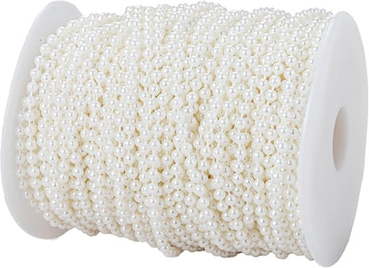 4mm Crafts Faux Pearl Beads Garland Pearl Bead Roll Strand of Pearls to Decorate Floral Centerpieces Wedding Party Favor Christmas Tree(131 Feet Ivory)