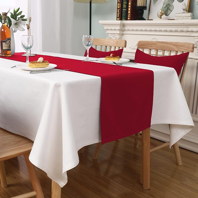 DUALIFE Red Table Runner 14 x 72 inch Divine for Valentines Day Mother's Day Wedding Holiday Dining, Natural Fabric Handcrafted Dresser Scarf Banquet Catering Services Event 1 Piece