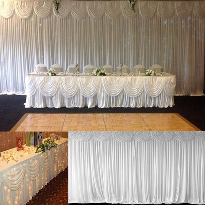 MYOYAY Luxury Ice Silk Backdrop Curtains 10x10ft Wedding Stage Backdrop Drapes Silk Fabric Curtain Panels for Wedding Ceremony Party Event Birthday Home Window Decorations White