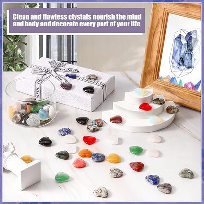 100PCS Worry Stones Heart Shape Healing Crystals, Anxiety Crystal Bulk 0.8 Inch Gem Stones Rocks Crystals Natural Cute Pocket Meditation Heart Beads Wholesale Set Gifts