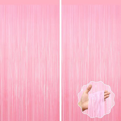 2Pack Foil Curtain Pastel Pink Backdrop Streamers Metallic Tinsel Fringe Curtains Photo Booth Props for Birthday Wedding Engagement Bachelorette Christmas Celebration Valentines Party Decorations
