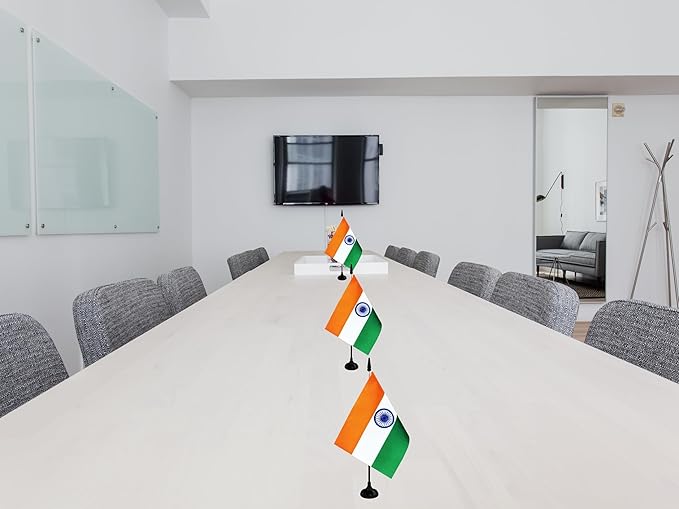 India Desk Flag, 12 Pack Indian Table Office Flag with Black Solid Pole and Stand Base, International Country Flag, Festival Celebration, Classroom Meeting Desktop Decor (India)