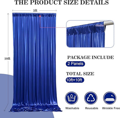 10x10ft Thick Royal Blue Glitter Backdrop Curtain Panels for Parties, Wrinkle Free Sequin Sparking Photo Backdrop Drapes, 2 Panels 5x10ft Shimmer Back Drop Cloth for Wedding Birthday Photography