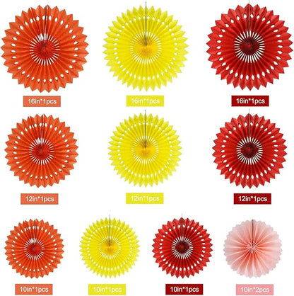 BEISHIDA Fall Orange Hanging Honeycomb Round Paper Fans Decoration Set for Thanksgiving Harvest Fall Wedding Baby Shower Birthday Photo Booth Backdrops Anniversary Party Supplies(11packs)