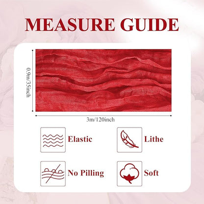 Asee'm 2PCS Fall Table Runner Cheesecloth 10FT Red Boho Gauze Fabric Rustic Sheer Cheese Cloth Runners for Thanksgiving Christmas Wedding Bridal Shower Party