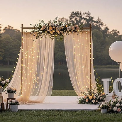 10×10ft Tulle Backdrop Curtains with Lights String - 300LED Fairy Lights Sheer Curtain Backdrop for Weddings Baby Shower and Birthday Party Decorations(2 Panels 5×10ft)