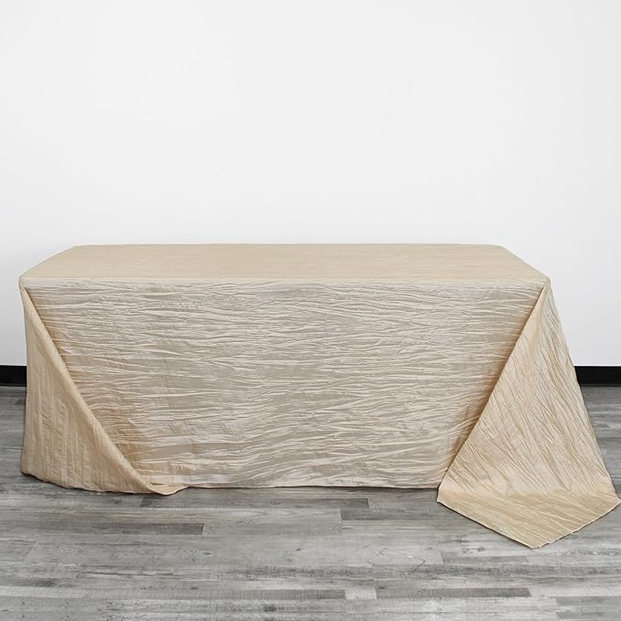 YOUR CHAIR COVERS - 90 x 132 inch Rectangular Crinkle Taffeta Tablecloth - Champagne, Rectangle Table Linens for 6 ft Rectangular Tables, Wedding Crushed Table Cloth