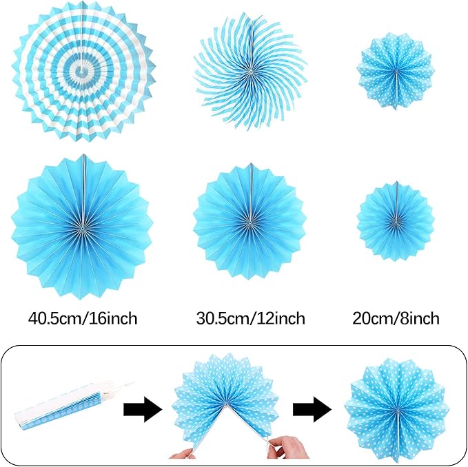 Navy-Light Blue Party Decorations, 23Pcs Hanging Paper Fans Party Decorations with Honeycomb Ball, Pom Poms Flowers for Boy Men Birthday Decoration, Bridal Shower,Baby Boy Showers,Wedding