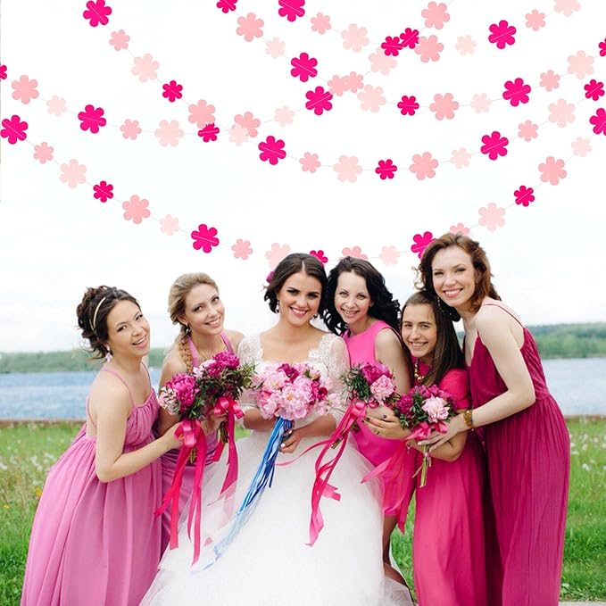 Pink Party-Decorations Streamers-Garland - 52ft Flower Hanging Paper Banner, Birthday Baby Bridal Shower Bachelorette Wedding Decor Hugfond