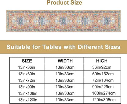 Boho Floral Vintage Table Runner, Orange Retro Flower Rustic Country Farmhouse Abstract Pattern for Home Kitchen Table Decor Dining Coffee Room Party Decor 13x108in