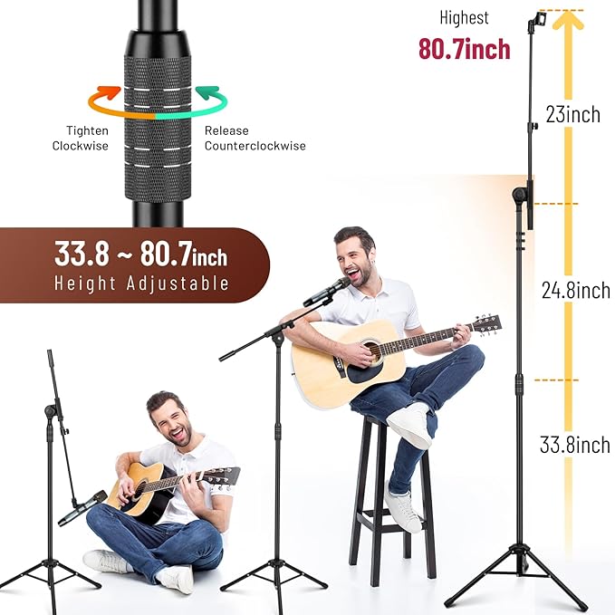 CAHAYA Dual-use Tripod Microphone Stand Boom Arm Floor Mic Stand Portable with Carrying Bag and 2 Mic Clips for Singing Performance Wedding Stage Meeting Live CY0311
