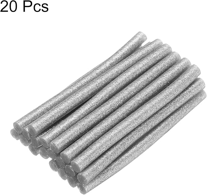 uxcell 20pcs Hot Glue Sticks for Glue Gun 7mm/0.28-inch x 4-inch Mini Hot Melt Adhesive Glue Stick Glitter Silver