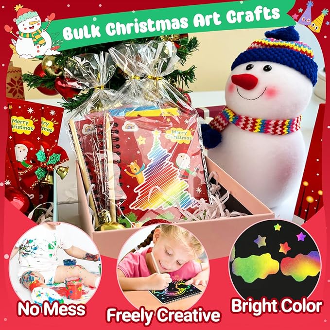 ZMLM Rainbow Scratch Party Favors Kids: Birthday Gifts Toy Bulk Scratch Art Notebook 24 Pack Birthday Goodie Bags Stuffers Girls Boys Art Craft Pad Classroom Prizes School Teacher Supplies (Christmas)