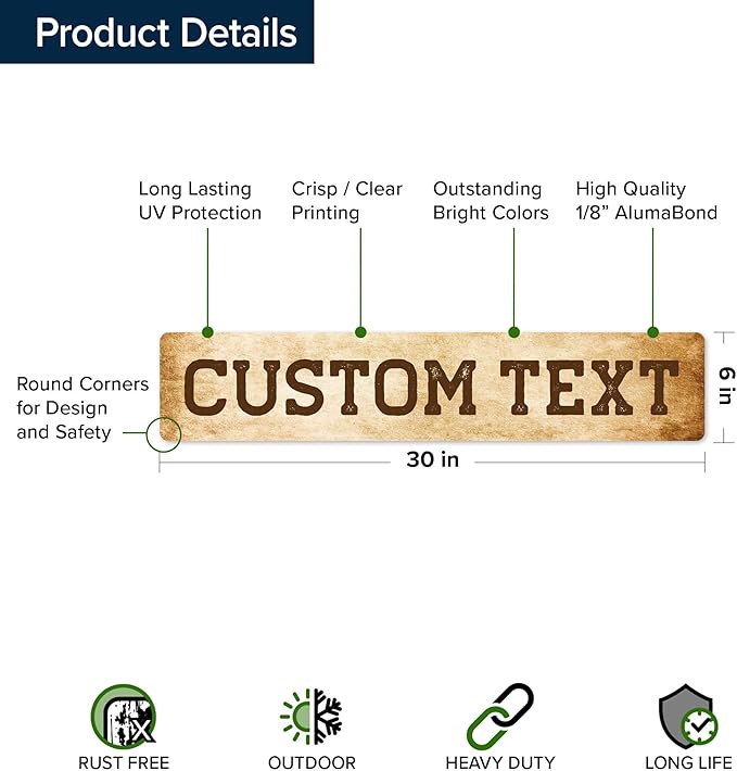 Custom Sign, Custom Street Sign, 11 Font Colors, 13 Font Styles, 4 Hole Options, 22 Sizes, 6x30 Inches, Rust Free DiBound, Fade Resistant, Made in USA by My Sign Center (Vintage)