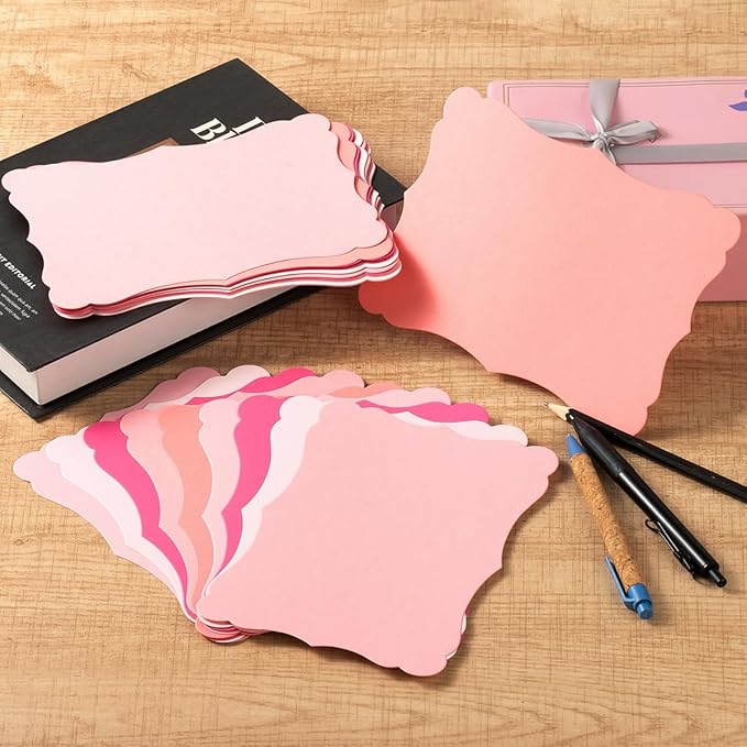 50 Pack Blank Kraft Cards Cardstock Thick Paper Brown Greeting Cards for DIY Gift Card Menus, Baby Shower and Wedding Invitations (Pink, 5 Colors, 4x6IN)