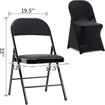 Peomeise Stretch Spandex Folding Chair Cover for Wedding Party Dining Banquet Event (Black,6pcs)