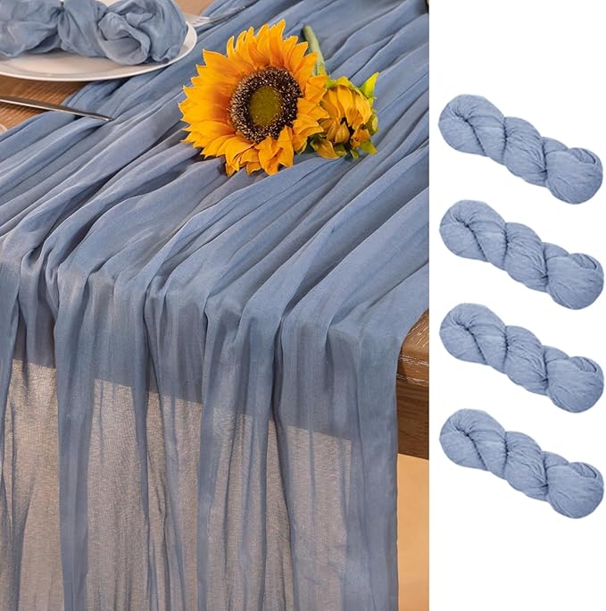 Dusty Blue Cheesecloth Table Runner 4 Pack Fall Table Runners Boho Gauze 120 Inches Blue Cheese Cloth Fall Table Decorations for Thanksgiving Marine Weddings Bridal Baby Shower Birthday Party