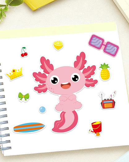Aowplc 32 Sheets Axolotl Make-a-Face Stickers Mix 'n Match Crafts for Kids Axolotl Party Favors & Activities