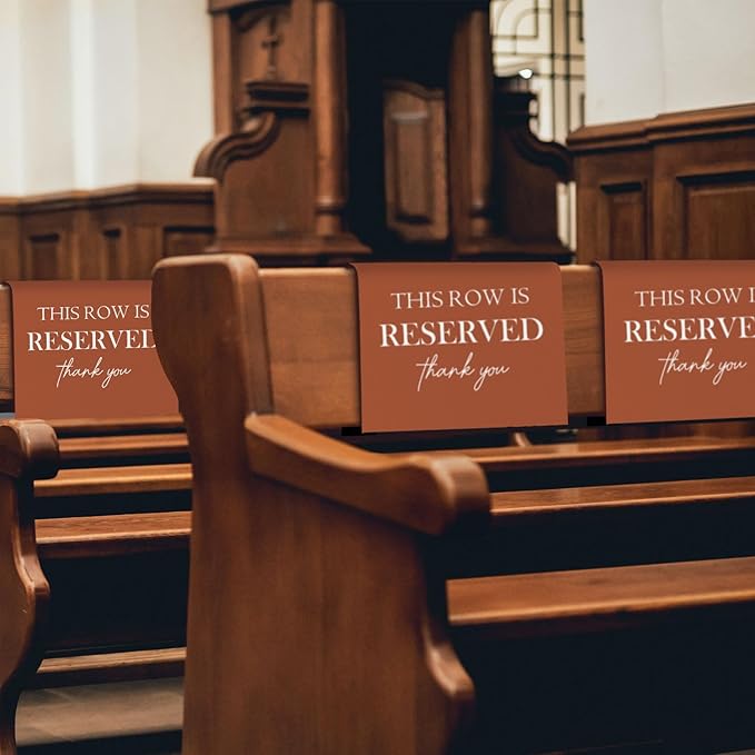 Reserved Seating Chair Signs, This Row Is Reserved Pew Cloths Seating Placeholder for Church Pews, Fall Terracotta Wedding Decorations for Reception Parties Event (Burnt Orange, 4 PCS)