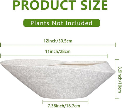 Bonsai Tree Pot - 12 Inch Ceramic Planter with Drainage Hole, Modern Succulent Pots for Indoor & Outdoor, Decorative Planter for Home Decor, Plant Lover Gifts, White-Black