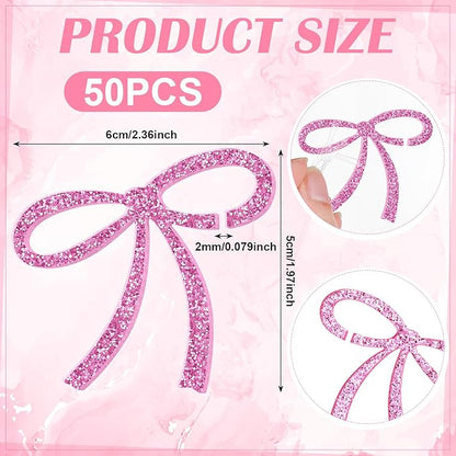50 Pcs Bows Drink Tags Coquette Bow Wine Glass Charms Acrylic Bowknot Drink Tag for Bachelorette Birthday Wedding Coquette Tasting Party Decor Accessory(Glittery Pink)