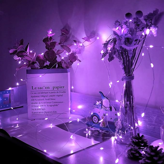 100 Pack Purple Fairy Lights 7Ft 20 LED Twinkle String Lights 3 Modes Battery Operated Waterproof Firefly Starry for Mason Jar Party Wedding Christmas Valentines Day Table Centerpieces