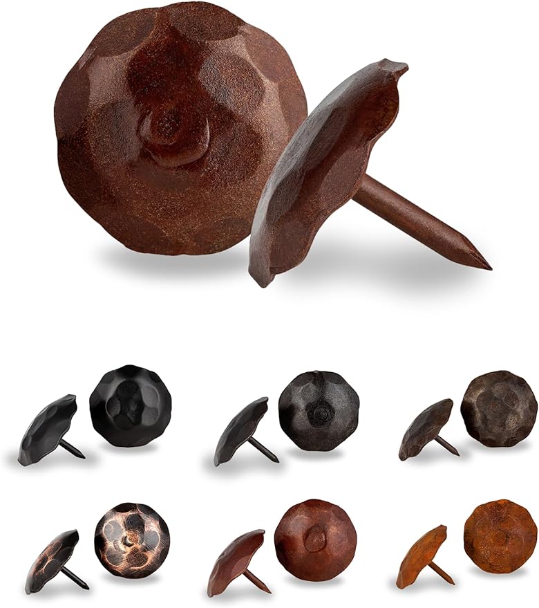 10 Pack 1" Small Round Head Iron Clavos Decorative Nails – Sealed Rusted – Handmade Rustic Round Fasteners for Farmhouse Shutter, Faux Wood, Barn Door, Shutters, and Gates – Ornamental Wood Accent