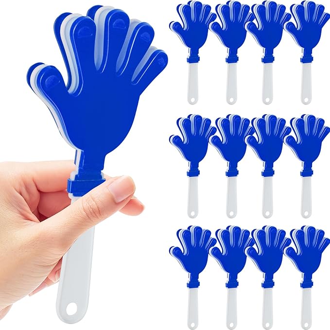 12 Pcs Hand Clappers Noisemakers 7.5 Inch Clappers Noisemakers Plastic Hand Clappers for Birthdays Game Football Sporting Events Cheers Supplies Dance Basketball Football Noisemakers (Blue and White)