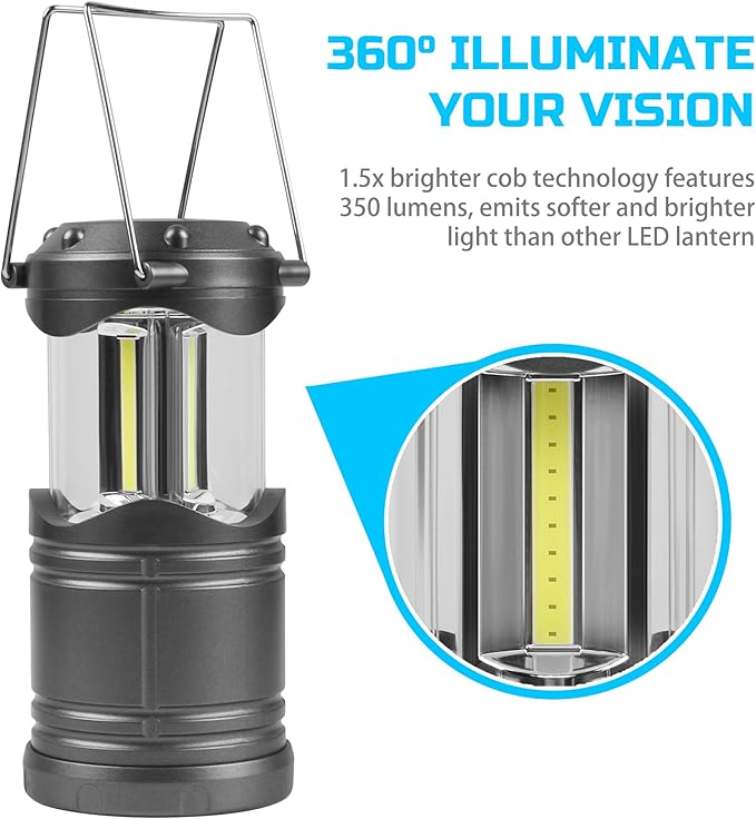 Lichamp LED Camping Lantern, 4 Pack Battery Powered Flashlight for Power Outages, Portable Collapsible Hanging Light Essential for Home, Outdoor, Emergency Lamp Survival Kit Gear for Hurricane, C4