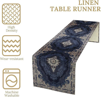 Vintage Boho Floral Table Runner, Rustic Country Farmhouse Dark Blue Grey Retro Flower Pattern for Home Kitchen Table Decor Dining Coffee Room Party Decor 13x108in
