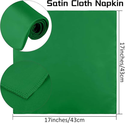 ANECO 12 Pieces Satin Napkins Soft Dinner Napkins Square Table Napkins 17 x 17 Inches for Restaurant Weddings Party Dinner Decoration(Forest Green)