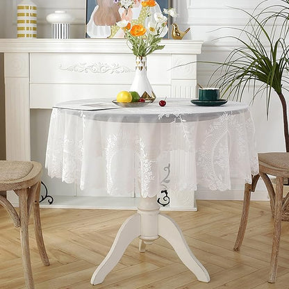 Jeloris Round Lace Tablecloth with Elegant Scalloped Bottom for Any Special Event Such as Wedding, Birthday Party, Baby Shower, Anniversary (78 inch, Style 6)