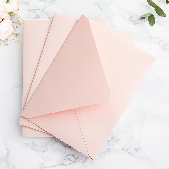 PONATIA 50PCS A7 Euro Flap Envelopes, 5.25 x 7.25'' Blush Pink Flowers Liner Envelopes for 5x7 Wedding Invitations, Photos, Postcards, Greeting Cards, Christmas Gift Cards, Acrylic Mailing
