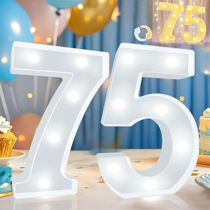 Pooqla 75th Birthday Decoration for Woman Man, Decorative LED Light Up Numbers, Marquee Numbers 75 Sign for Party Backdrop 75th Wedding Anniversary Decor, Warm White and Cool White Number 75