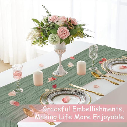 Sage Green Table Runner, 10Ft 120in Cheesecloth Table Runner, Gauze Rustic Cheese Cloth Table Runners for Wedding, Party, Baby Shower, Boho Table Runners for Christmas Thanksgiving Halloween Easter