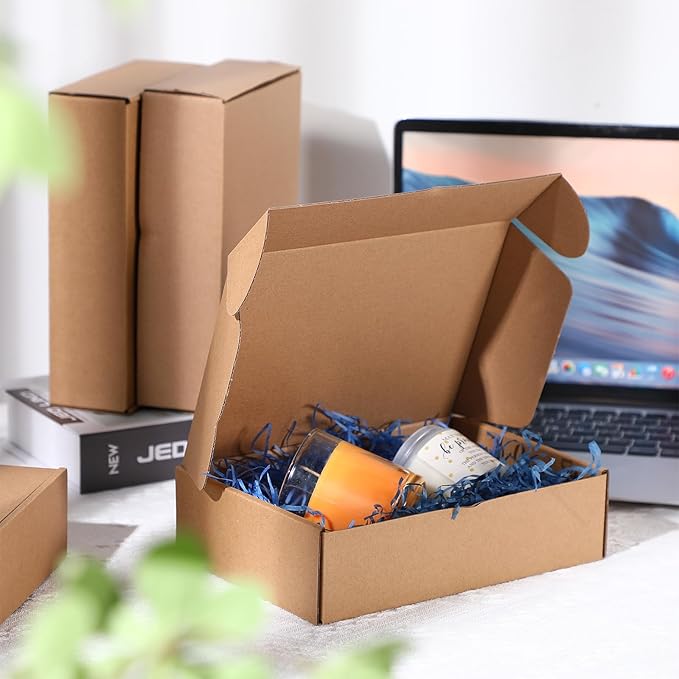 Qilery 100 Pcs Shipping Boxes Cardboard Gift Corrugated Cardboard Brown Boxes Mailer Packaging for Mailing Small Business Present (9.06 x 6.3 x 2.36 Inches)