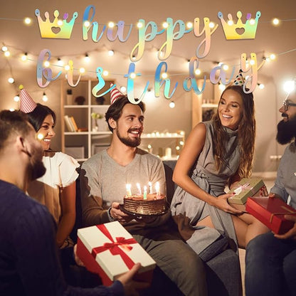 TaoBary 167 Pcs DIY Banner Kit Happy Birthday Glitter Banner Customizable Glitter Make Your Own Kit 162 Letters Symbols and Numbers 3 Rope for Birthday Halloween Wedding Christmas(Holographic)