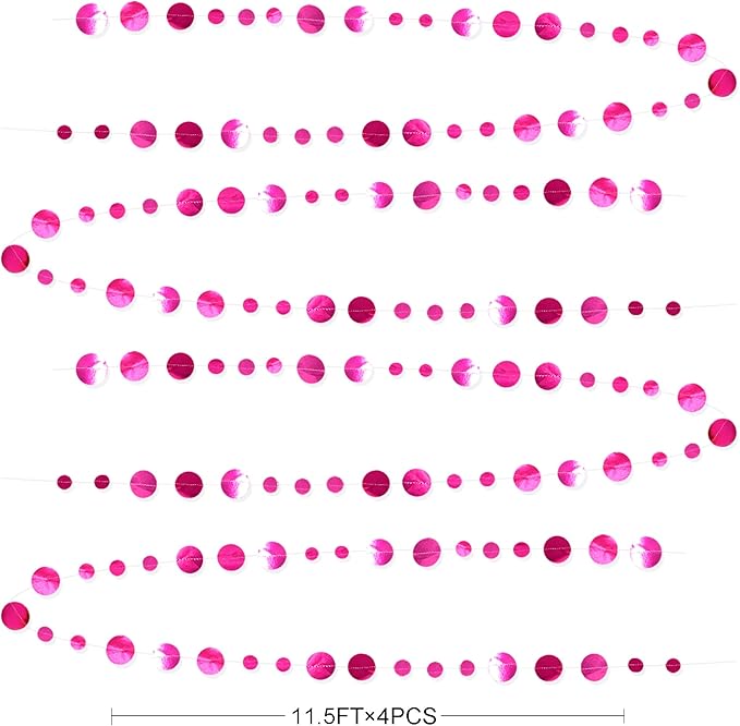Hot Pink Party Decorations Circle Dots Garland Metallic Rose Pink Hanging Paper Polka Dots Streamer for Bachelorette Birthday Engagement Wedding Bridal Shower Anniversary Baby Shower Party Supplies