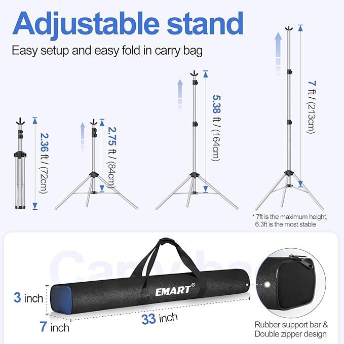 EMART Backdrop Stand 10x7ft(WxH) Photo Studio Adjustable Background Stand Support kit with 2 Crossbars, 8 Clamps, 2 Sandbags and Carry Bag for Parties, Events Decoration, Wedding, Photography -Silver