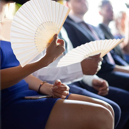 Aneco 18 Pieces Handheld Fans Cloth Hand Fans Bamboo Folding Fans for Wedding Decoration, Church Wedding Gifts, Party Favors, DIY Decoration (Cream)