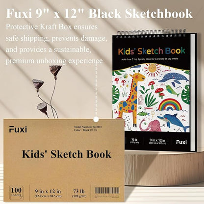 Sketch Book for Kids, 9" x 12" Kid Sketchbook, 100 Sheets (73lb/120gsm) Drawing Paper for Kids, Spiral Sketch Pad for Kid, Art Supplies for Classroom Must Haves.