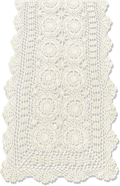KEPSWET Cotton Handmade Crochet Lace Table Runner Beige Rectangle Coffee Table Dresser Decor (14x84 inch)